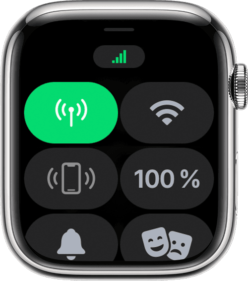 Apple Watch que muestra las barras de intensidad de los datos móviles en la parte superior de la pantalla