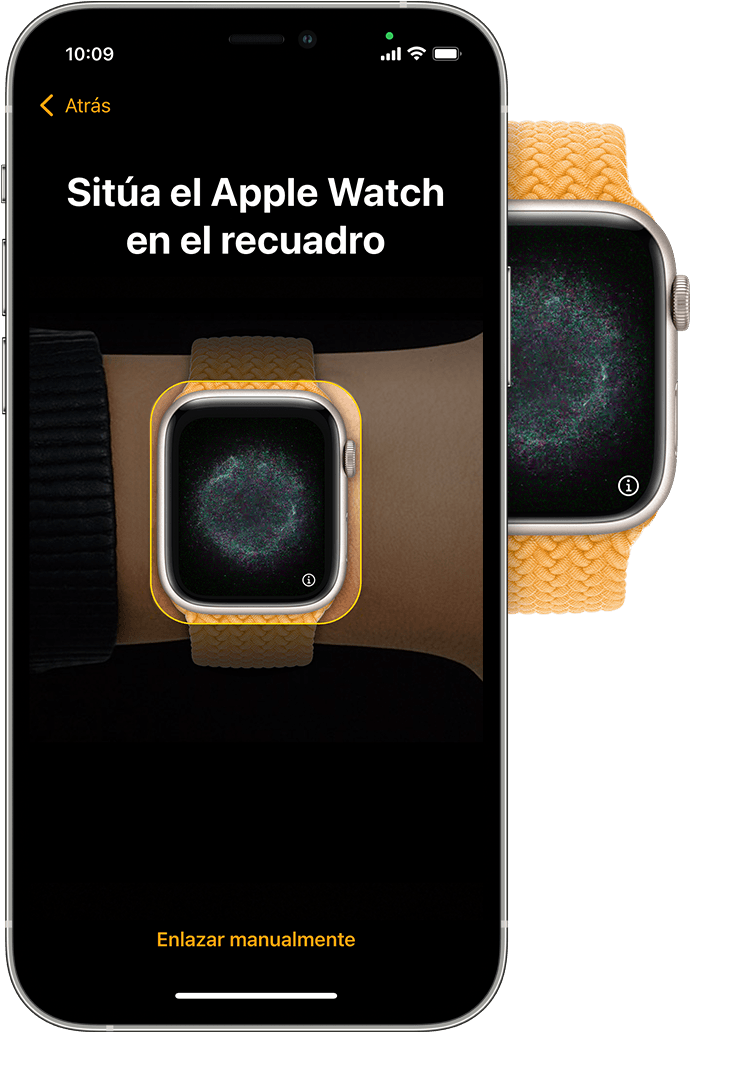 Un iPhone que muestra el Apple Watch dentro del visor