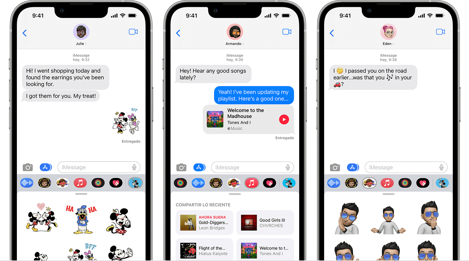 iPhone que muestra las apps de iMessage en una conversación