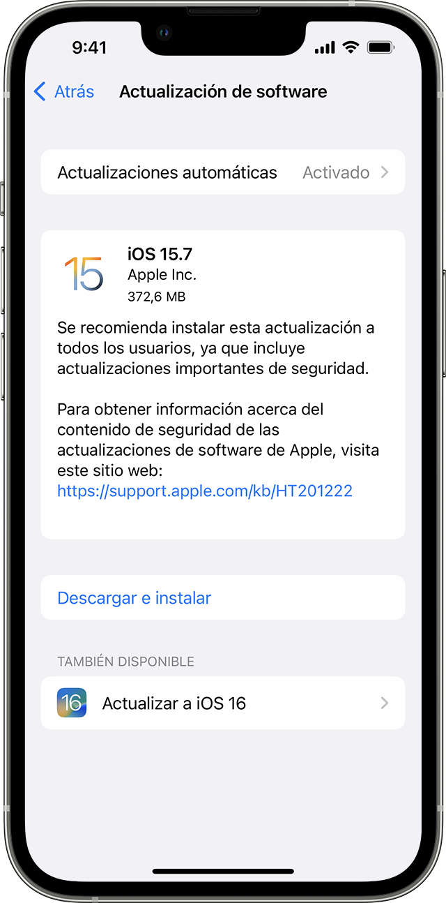 Actualizar el iPhone o Soporte técnico de Apple (ES)