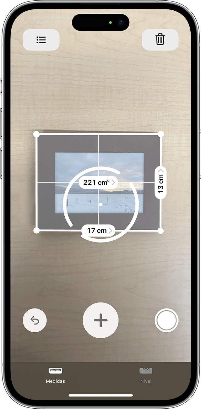 Usar la app Medidas para medir las dimensiones de un rectángulo