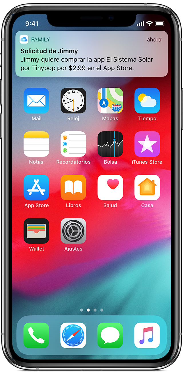 iPhone mostrando la solicitud de compra de un familiar