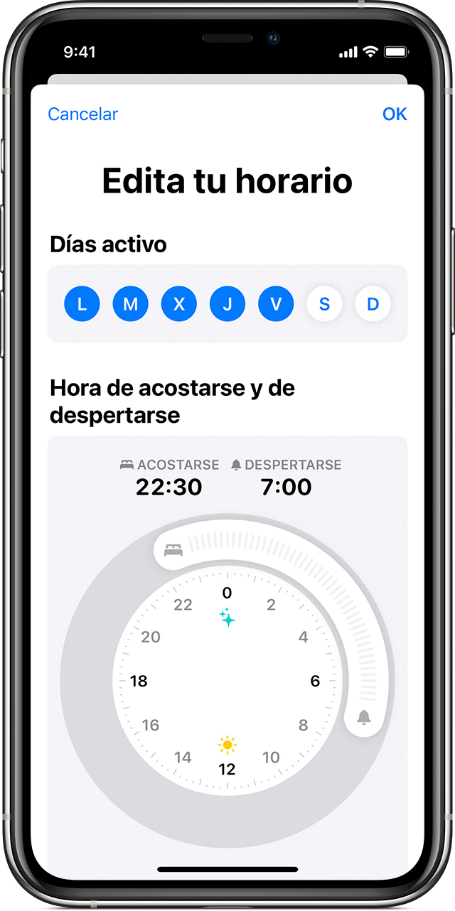 Editar el horario completo de sueño en el iPhone