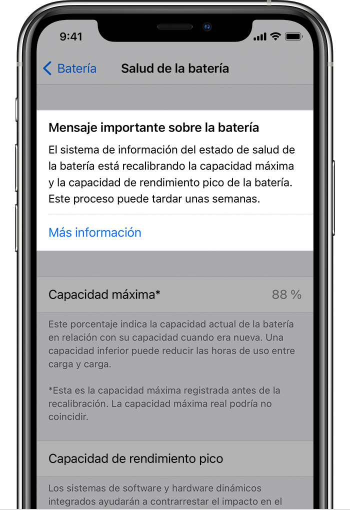 Acerca de la recalibración del sistema de información de la salud de la batería  en iOS 14.5 - Soporte técnico de Apple (ES)