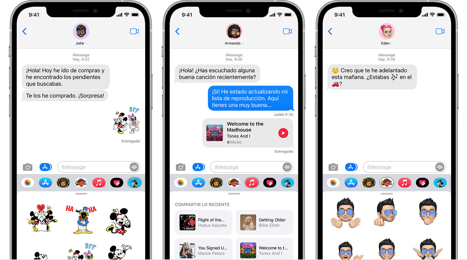 iPhone que muestra las apps de iMessage en una conversación