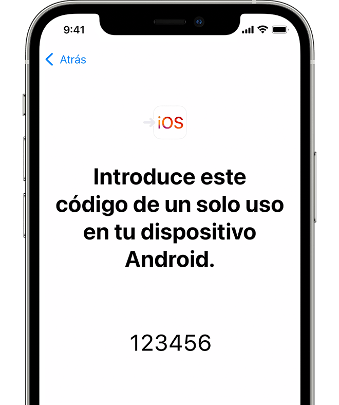 código en la pantalla Transferir desde Android en el iPhone