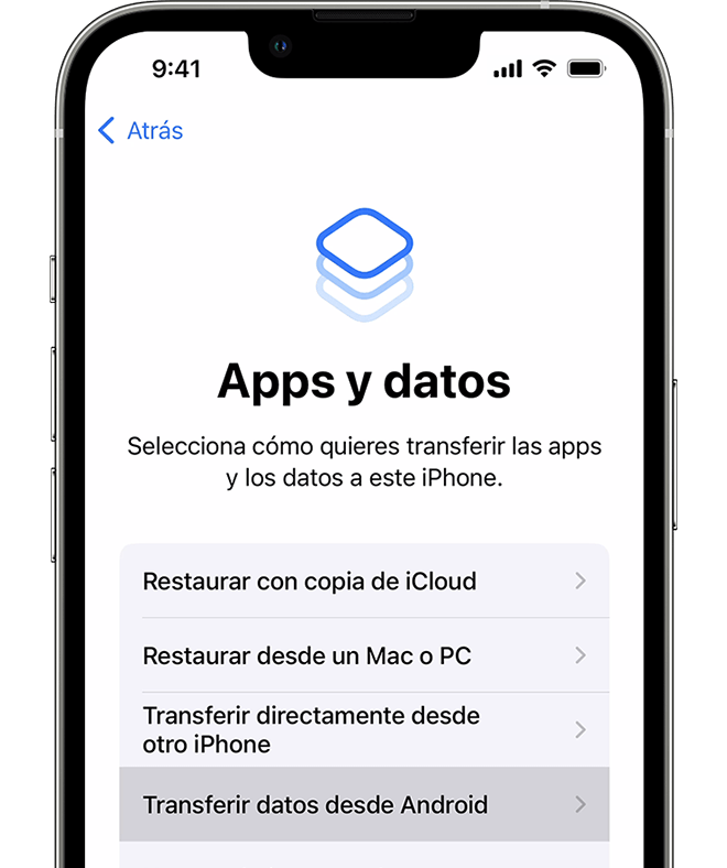 Pantalla Apps y datos en el iPhone