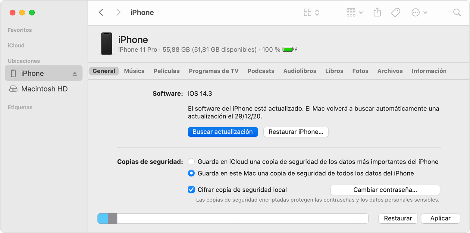 Actualizar el iPhone, iPad o iPod touch con el Finder - Soporte técnico de  Apple (ES)