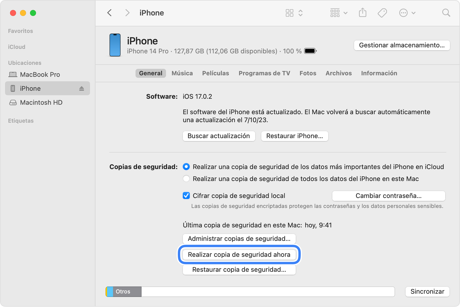 Cómo hacer una copia de seguridad del iPhone, iPad y iPod touch con el Mac  - Soporte técnico de Apple (ES)