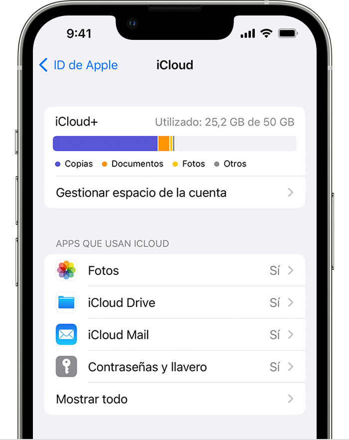 Elige qué apps usar con iCloud en el iPhone