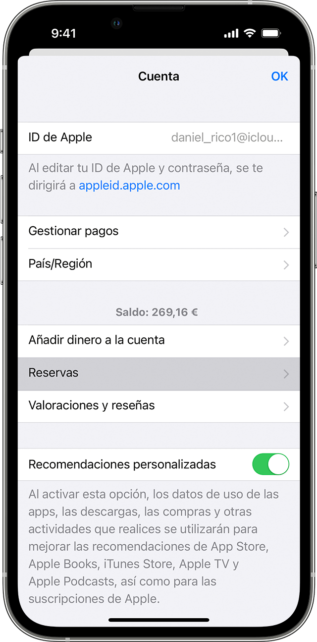 El botón Reservas en el App Store del iPhone.