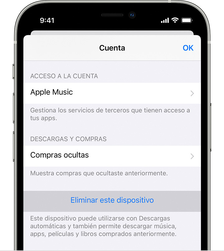 iPhone que muestra “Eliminar este dispositivo” en Configuración de la cuenta.