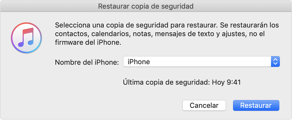 Restaurar copia de seguridad desde iCloud