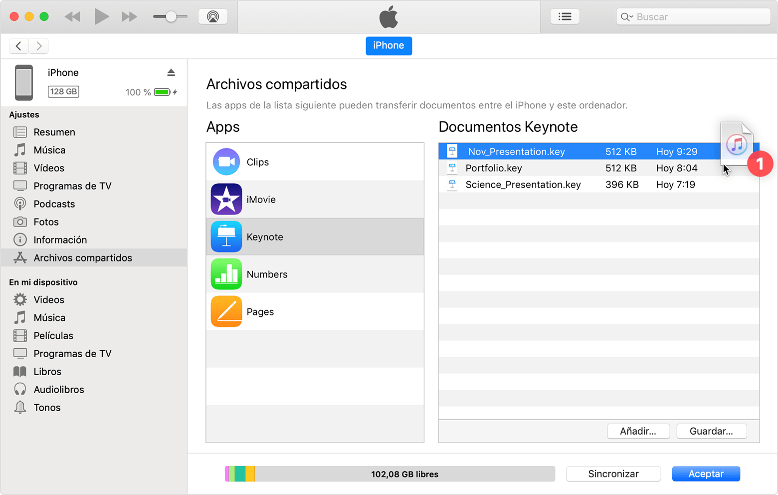 iTunes para compartir archivos entre ordenador un dispositivo iOS o iPadOS - Soporte técnico de Apple (ES)