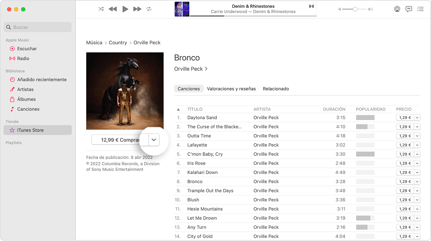 El iTunes Store en la app Música de un Mac.