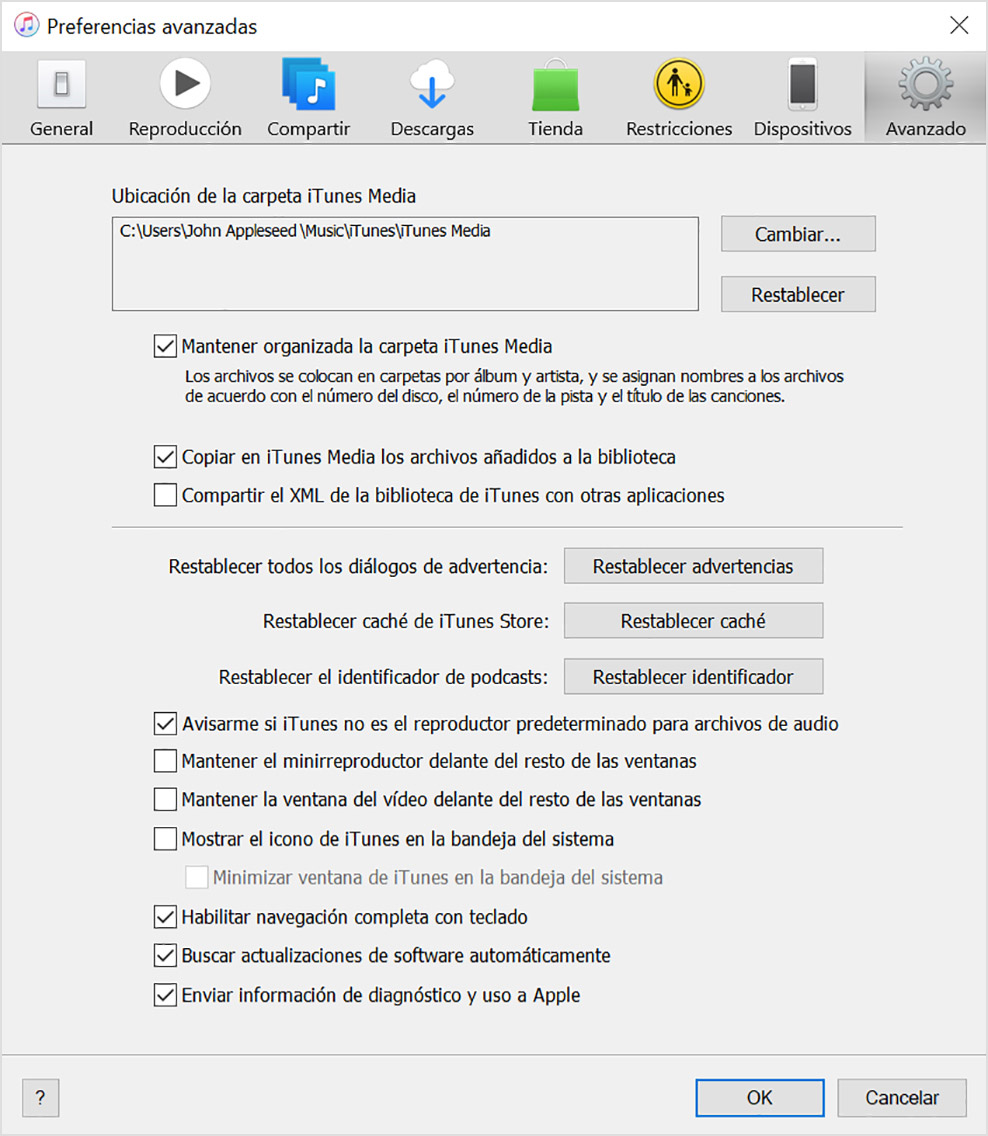 Hacer una copia de seguridad y restaurar la biblioteca de iTunes en el PC -  Soporte técnico de Apple (ES)
