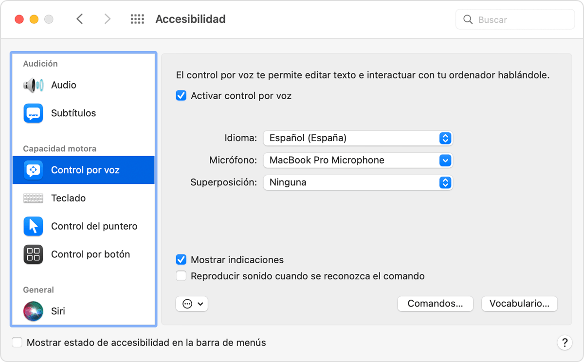 Usar Control por voz en el Mac - Soporte técnico de Apple (ES)