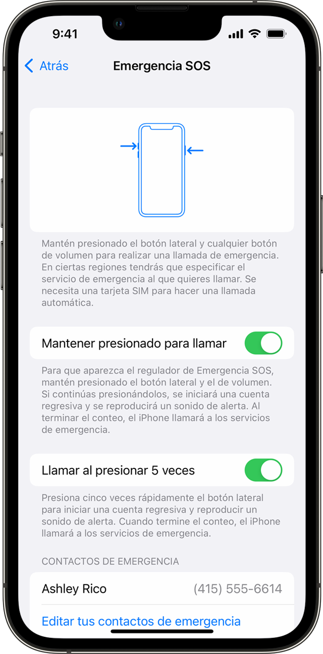 Un iPhone en el que se muestra la pantalla Emergencia SOS, en la que puedes permitir que tu teléfono llame automáticamente a los servicios de emergencia.