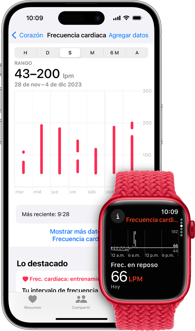 Mediciones de frecuencia cardiaca en la app Salud del iPhone y frecuencia cardiaca en reposo en la app del Apple Watch