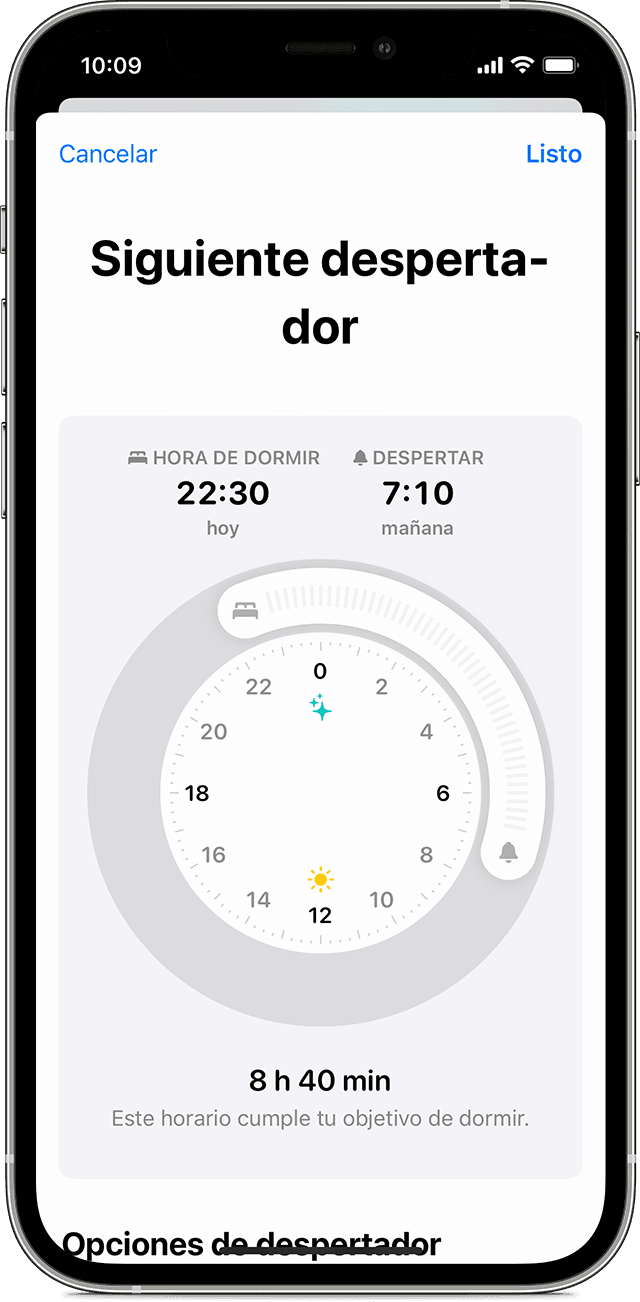 Una pantalla de iPhone en la que se muestran las opciones para editar Siguiente despertador