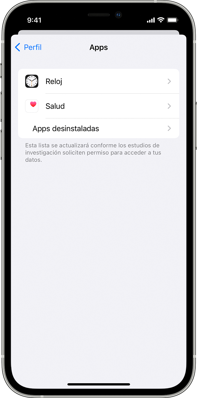 Lista en la que las apps Reloj, ECG y Salud aparecen como compatibles con la app Salud en un iPhone.