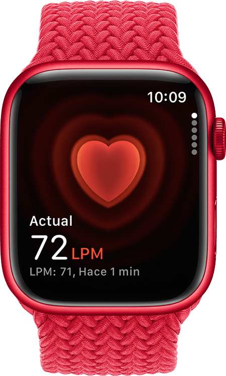 App Frec. cardiaca, donde se muestra una frecuencia actual de 54 LPM