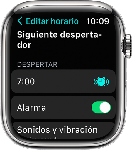 Una pantalla de Apple Watch en la que se muestran las opciones para editar Sólo siguiente despertar