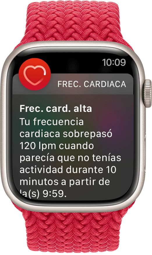 Un Apple Watch en el que se muestra una notificación de frecuencia cardiaca alta