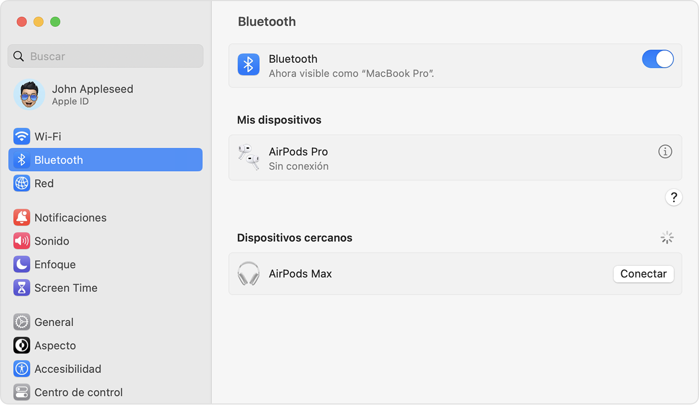 Opciones Bluetooth de la Mac