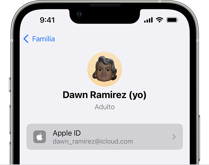 El Apple ID aparece debajo de tu nombre.