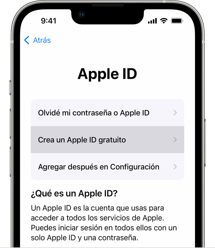 Crear un Apple ID al configurar un nuevo iPhone