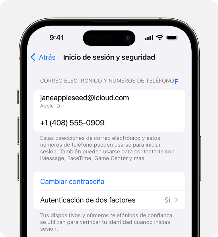 Pantalla de iPhone en la que se muestra cómo cambiar la contraseña del Apple ID