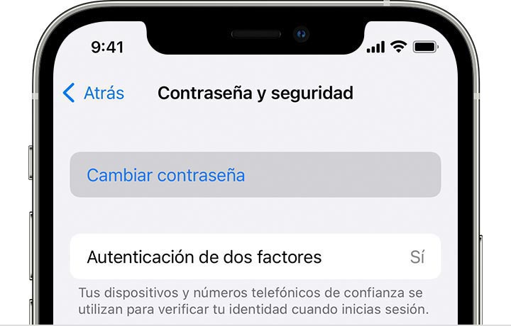 Cambiar la contraseña en Configuración en el iPhone