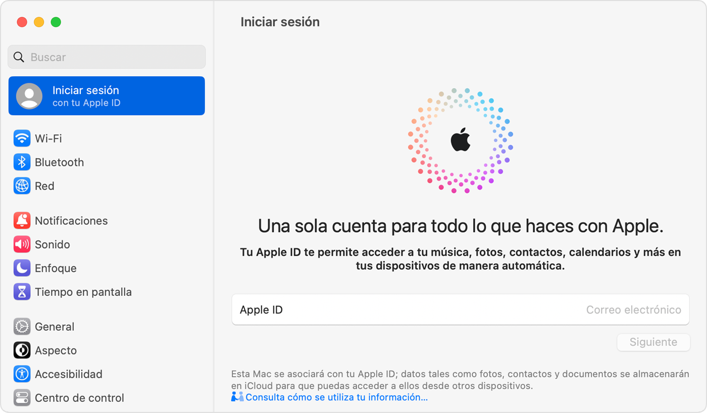 En la Mac, inicia sesión con el Apple ID en Configuración del Sistema