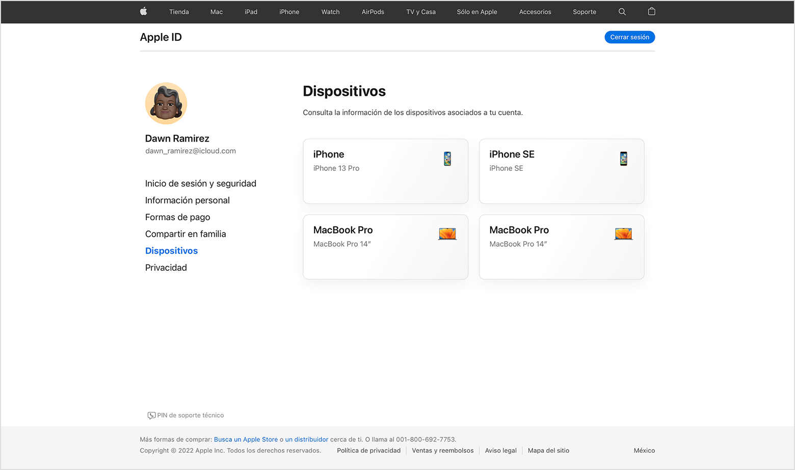 Buscar en la web en qué dispositivos iniciaste sesión con el Apple ID