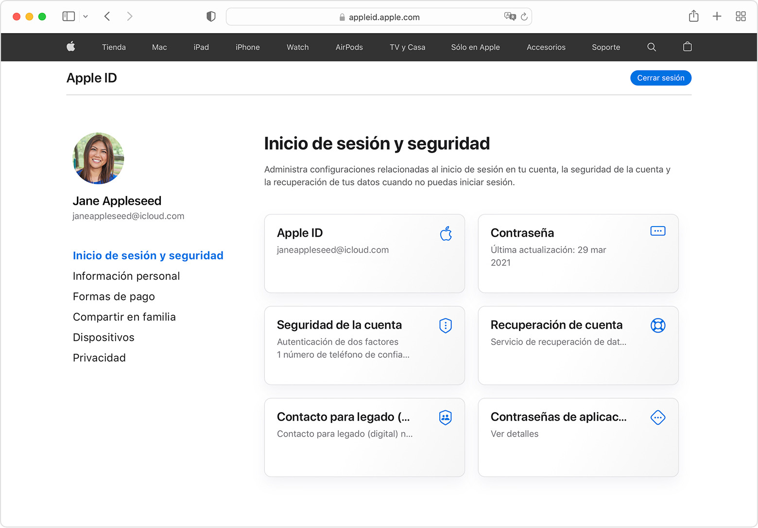 Cambiar la contraseña del Apple ID en Internet en appleid.apple.com