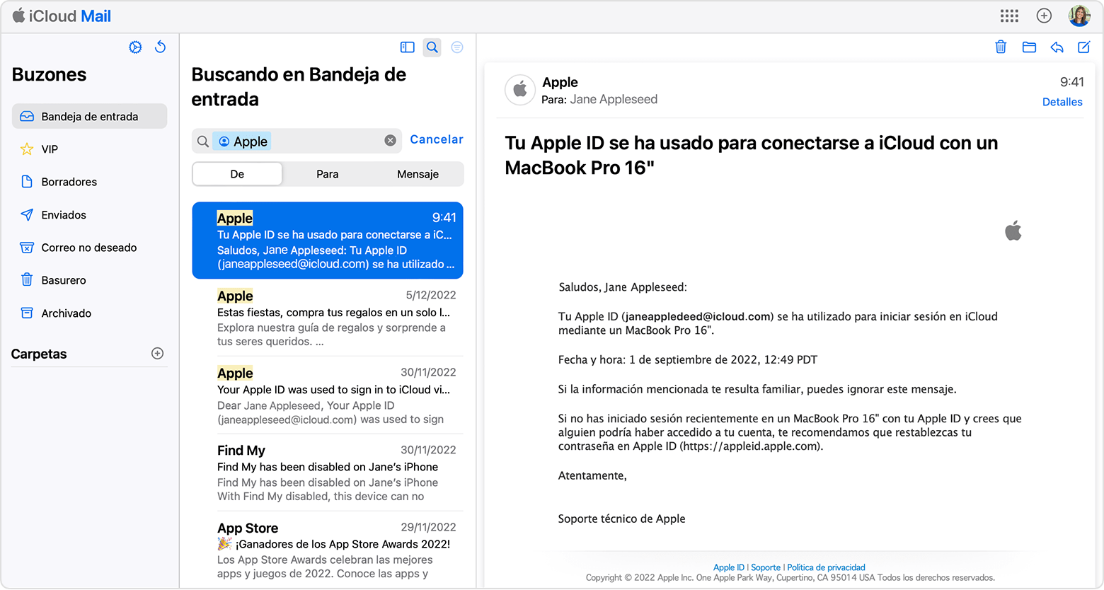 Buscar la dirección de correo electrónico del Apple ID mediante la búsqueda de correos electrónicos de Apple