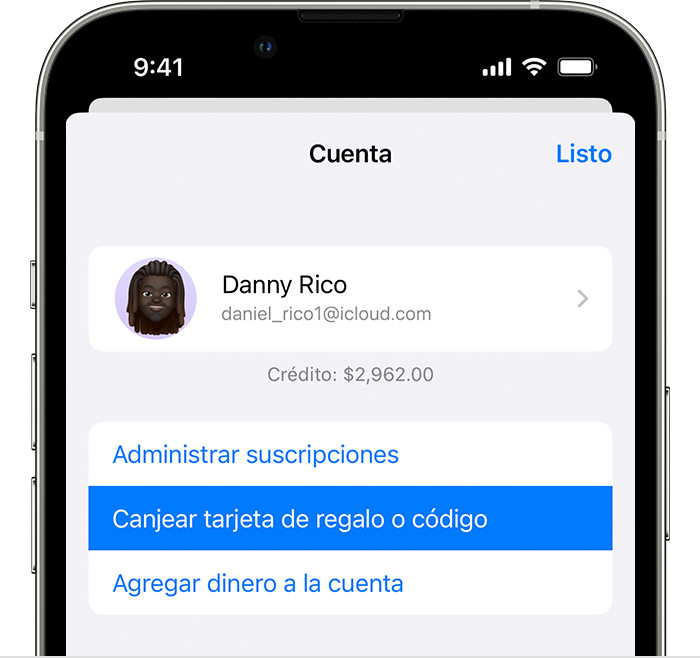 La opción Canjear tarjeta de regalo o código en la app Apple TV en un iPhone