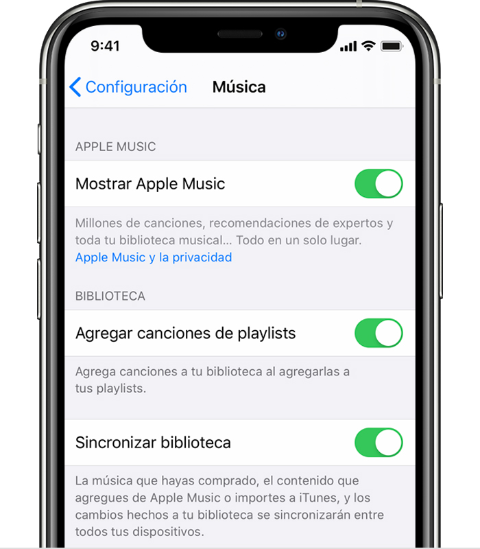 Activar Sincronizar biblioteca con Apple Music - Soporte técnico de Apple  (MX)