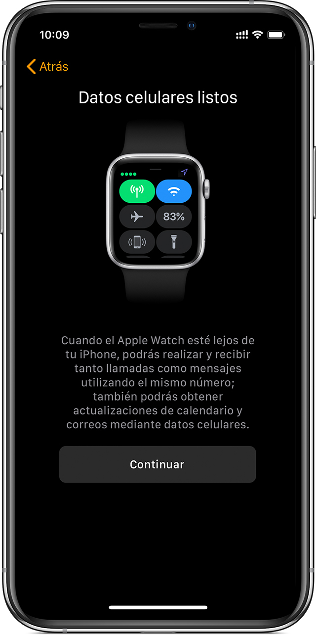 Pantalla de configuración de datos celulares del iPhone en la que se muestra que ya se pueden usar los datos celulares en el Apple Watch.