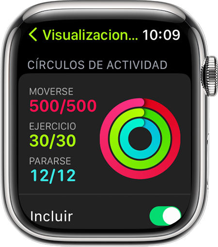 Un Apple Watch en el que se muestra el progreso de los círculos de Actividad durante una carrera
