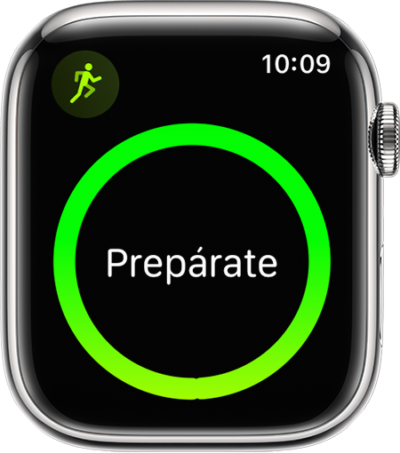 Un Apple Watch en el que se muestra el inicio de una carrera.