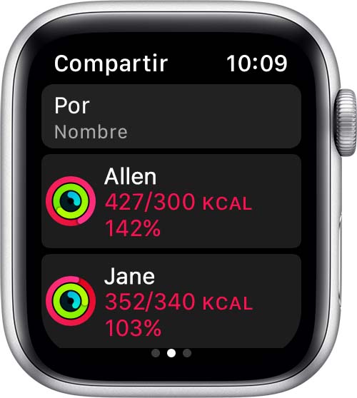 Comparar el progreso de la actividad en el Apple Watch
