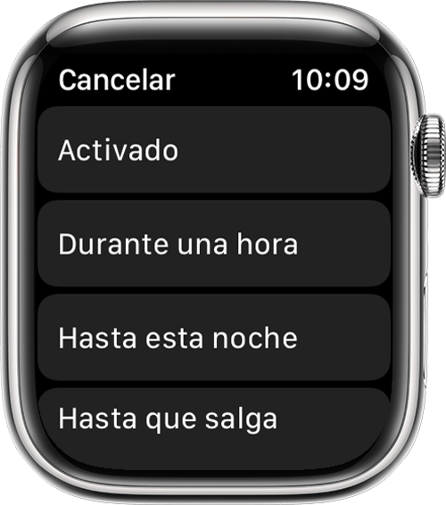 Apple Watch en el que se muestran las opciones de No molestar