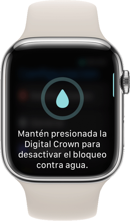 Solicitud para desactivar el Bloqueo contra agua en la pantalla del Apple Watch