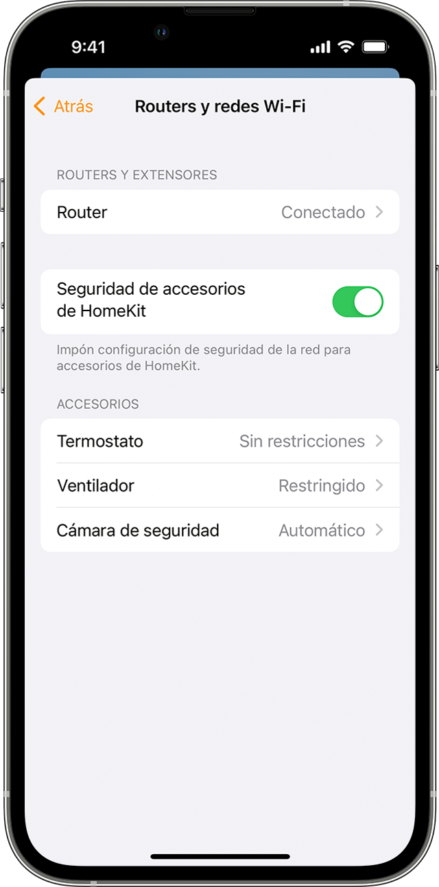 Ajustar la configuración de seguridad de los accesorios de HomeKit para el router