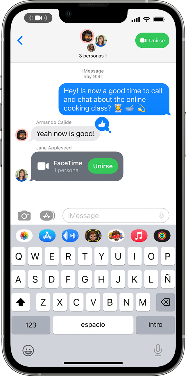 iPhone en el que se muestra cómo unirse a una llamada de FaceTime desde un mensaje grupal