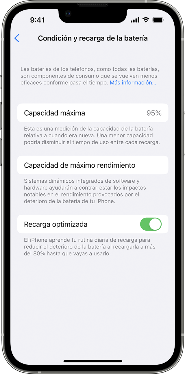 Acerca de la recarga optimizada de la batería del iPhone - Soporte técnico  de Apple