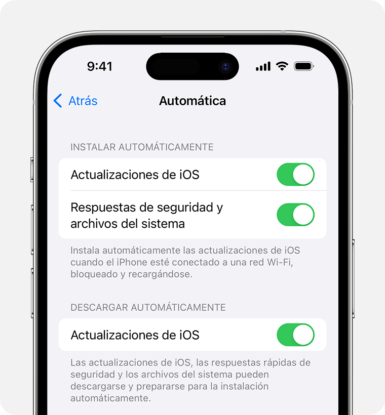 Un iPhone en el que se muestra la opción de activar las actualizaciones automáticas