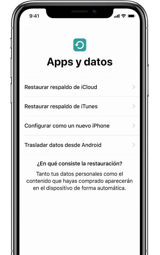 Pantalla Apps y datos en el iPhone